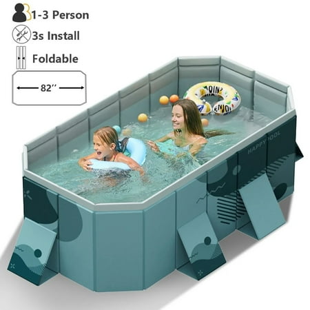HENG Co. 82"Foldable Non-Inflatable Swimming Pool for 1-4 People, Foldable Above Ground Kiddie Pool for Family(Blue)