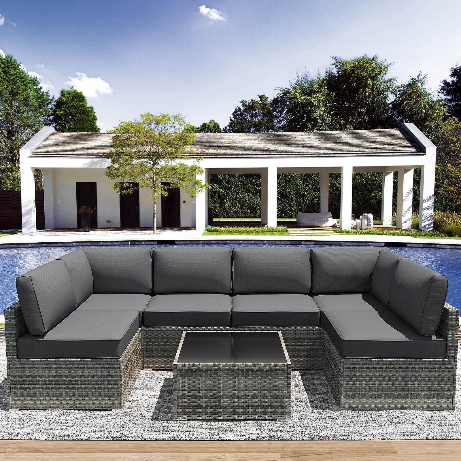 Yalissey Outdoor Replacement Cushions for Patio Furniture,Water-Resistant Sofa Cushions for Rattan Wicker Sectional Patio Conversation Sets,14-Piece Outdoor Couch Cushions Patio Sofa,Gray