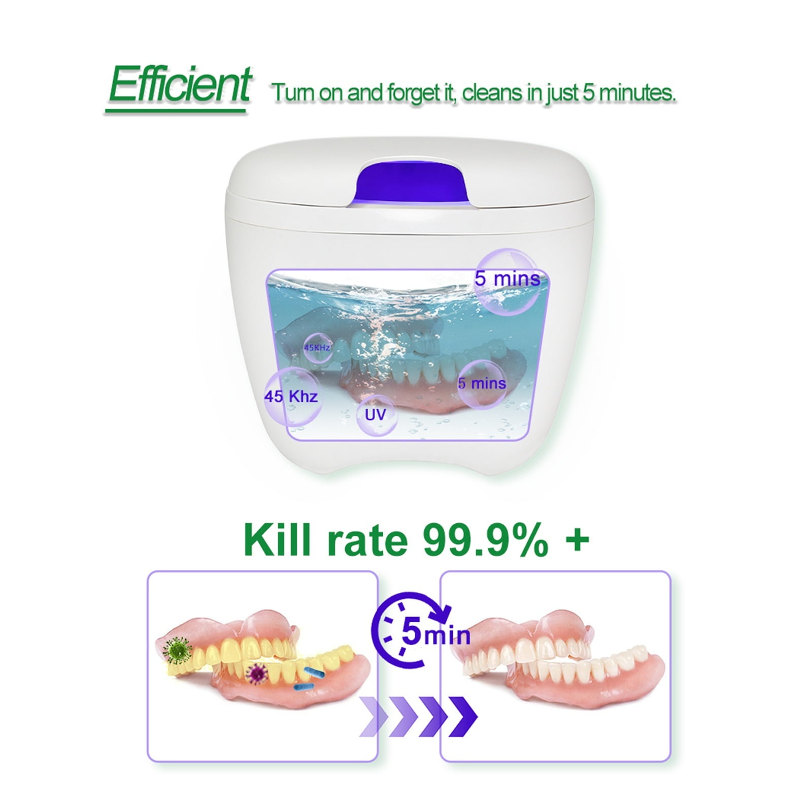 Ultrasonic Cleaner for Denture Tooth Jewelry Watch Teeth Ultrasonic Retainer Cleaner Ultrasonic UV