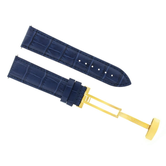 17MM LEATHER WATCH STRAP BAND FOR DEPLOYMENT CLASP BUCKLE BAUME MERCIER BLUE GOLD