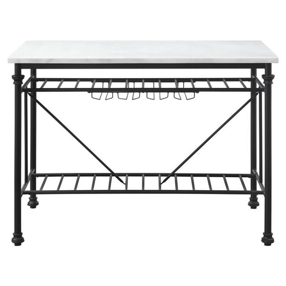 Kitchen Island, White Marble & Gray Finish