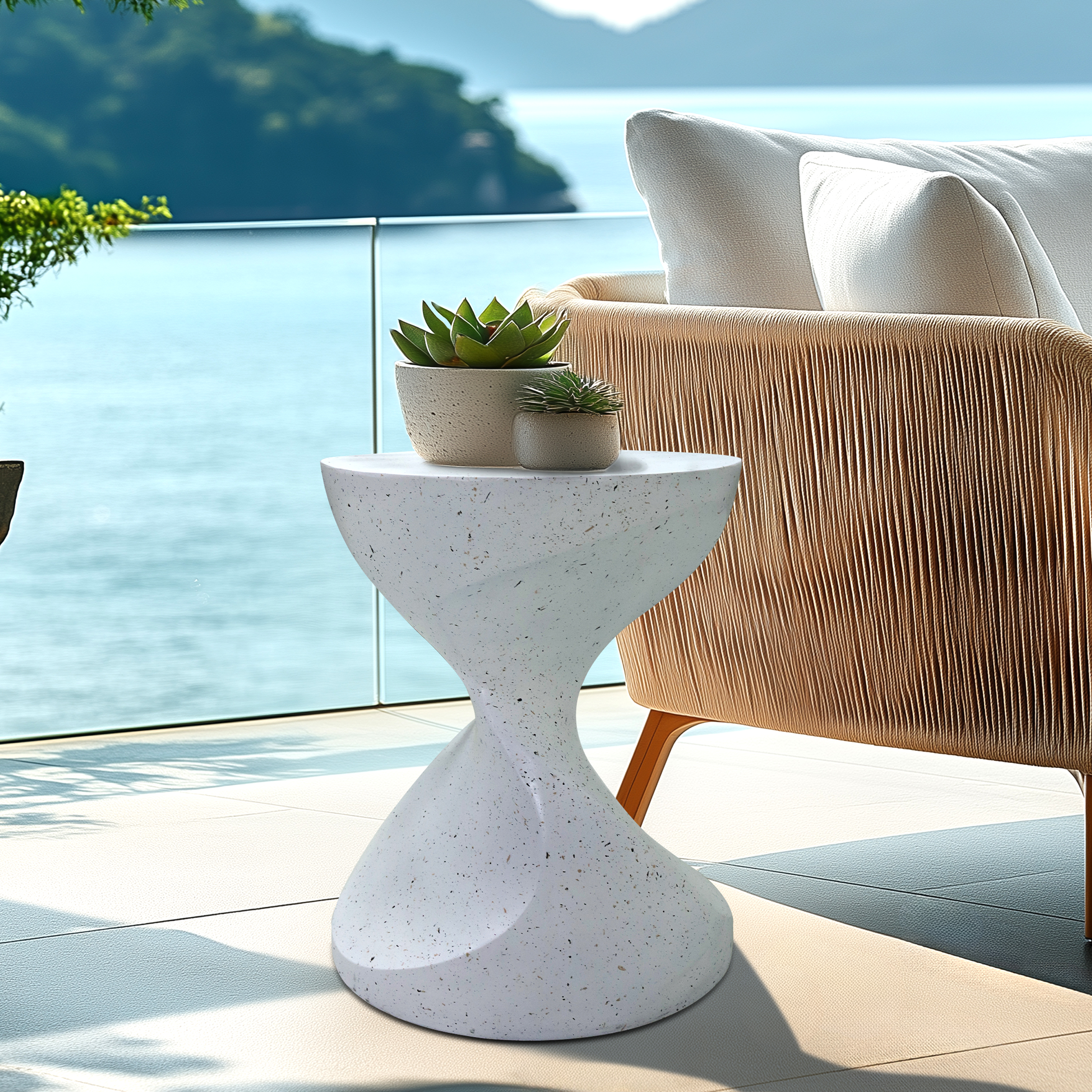 Wisfor Elegant Twist Lightweight Concrete Table Outdoor Indoor Accent Coffee Table End Side Table Stool, 14.76x19.68 inch
