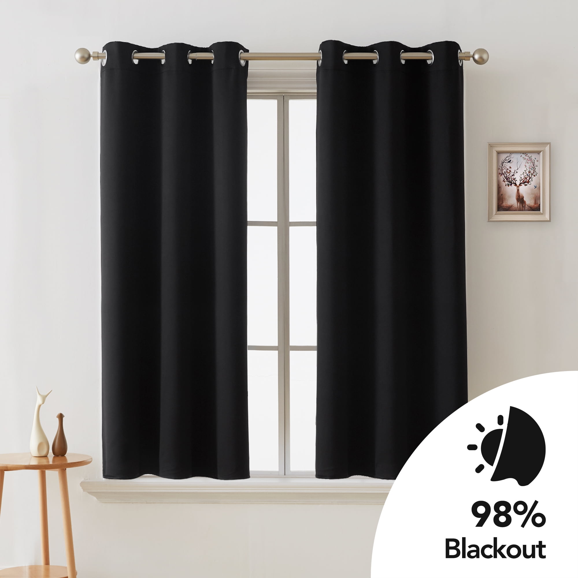 2 Panels, 42x63 in Noise Reducing Panels for Living Room Deconovo Room Darkening Thermal Insulated Grommet Black Blackout Curtains