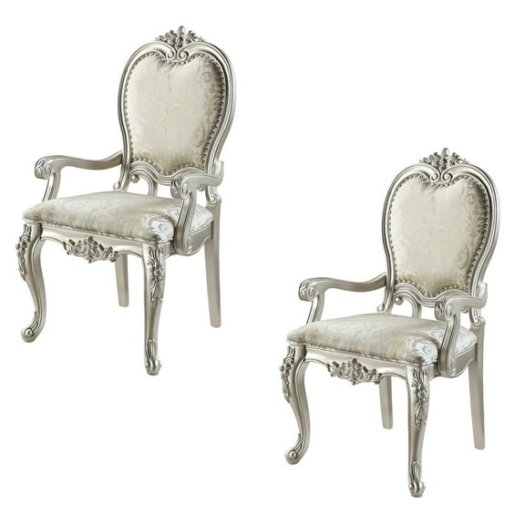 Set of 2 Bently Fabric & Champagne Finish Arm Chair, Upholstered Dining Chairs with High Back, Decorative Home Furniture (Champagne)