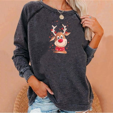 

Tawop Gym Tops Christmas Fashion Casual Long Sleeve Printed Ladies Short Sweatshirts Black Blouse Maternity Shirts