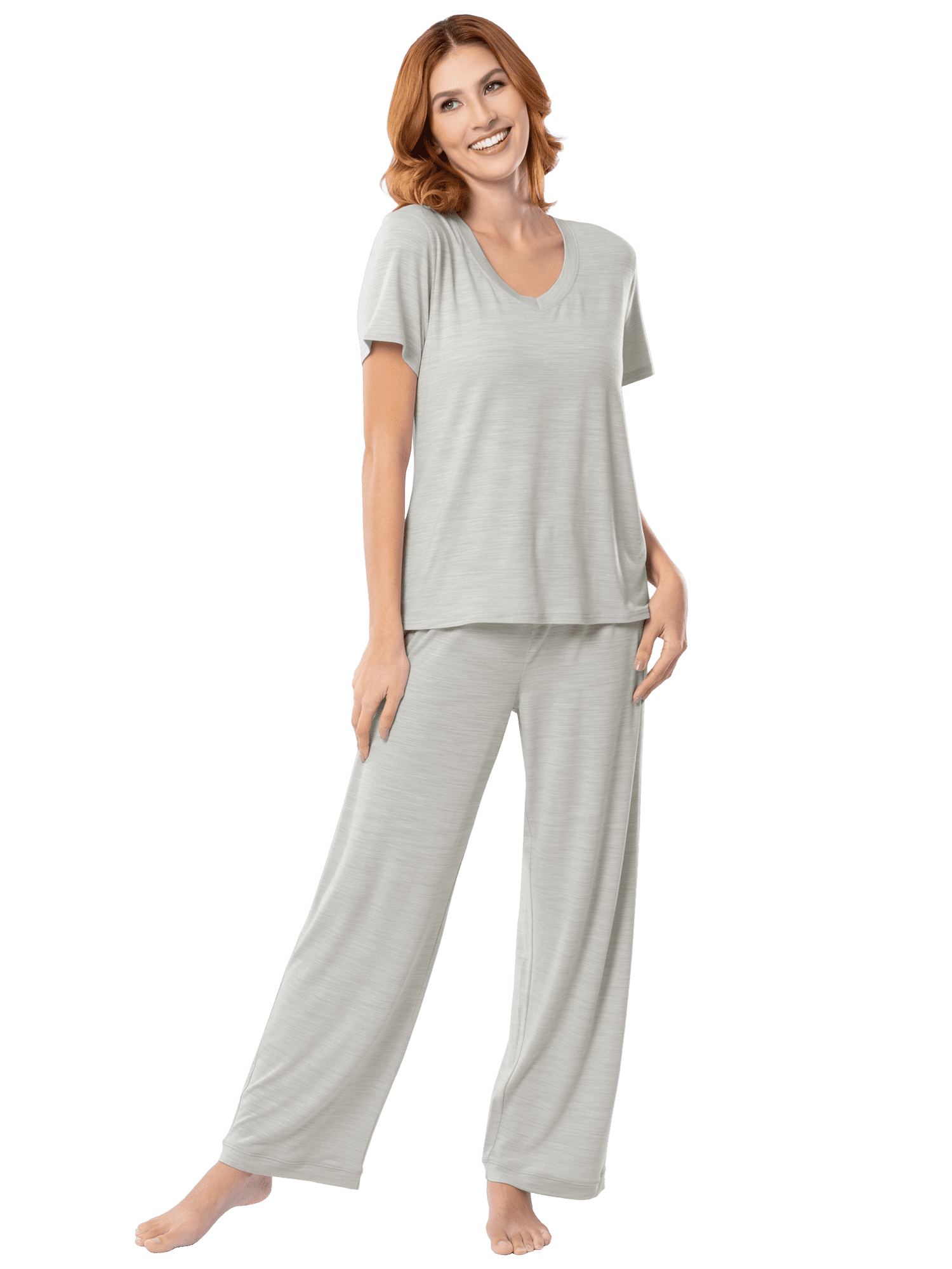 Fruit of the Loom Women's Soft & Breathable V-Neck Short Sleeve Top & Pajama Pant Set, Sizes S-4X