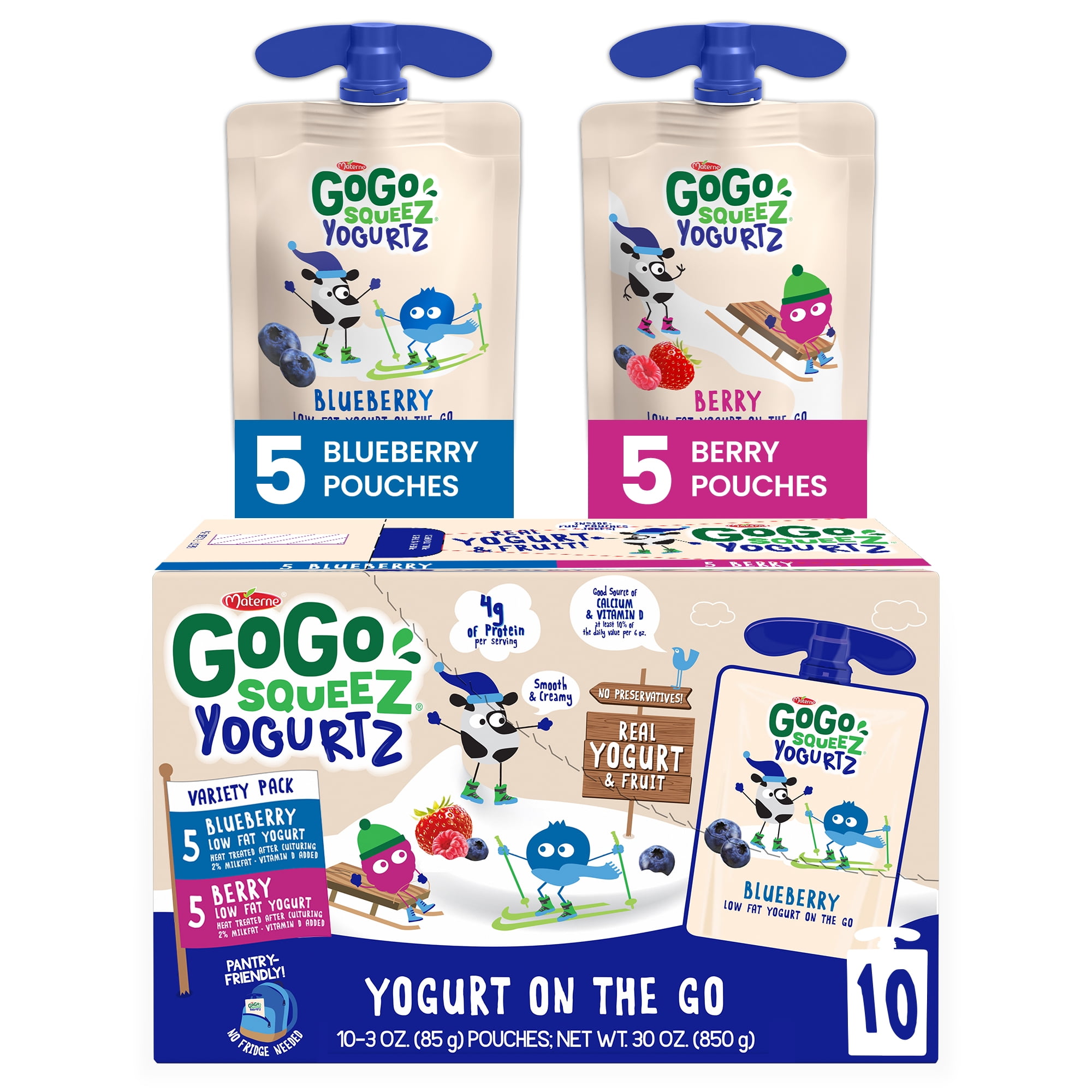 (10 Pack) GoGo Squeez Yogurtz Blueberry and Berry Pouch, 3 oz, 10 Pack
