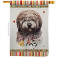 Breeze Decor H110269-BO Brindle Tibetan Terrier Happiness Animals Dog 28 x 40 in. Double-Sided Decorative Vertical House Flags for Decoration Banner Garden Yard Gift