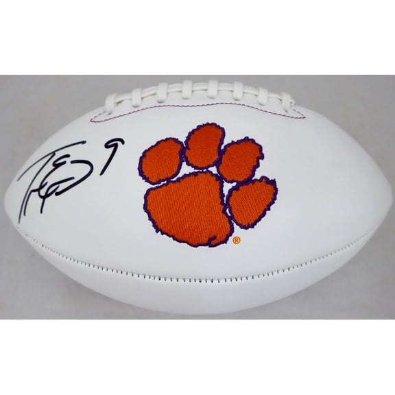 Travis Etienne Autographed Clemson Tigers White Logo Football Beckett BAS 193985