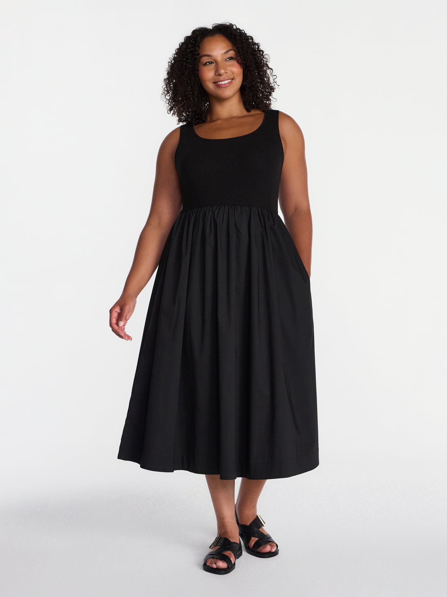 Time and Tru Women's Sleeveless Scoop Neck Midi Dress, Sizes XS-XXXL