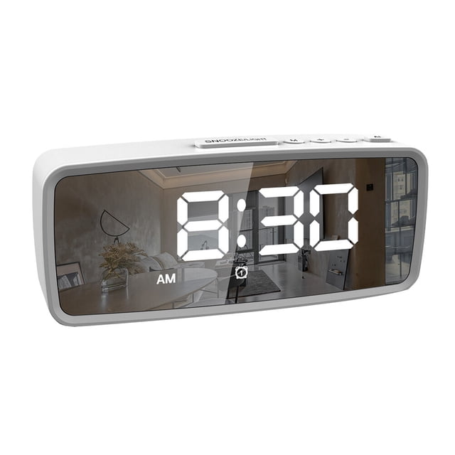 Shisuyan Led Alarm Clock Easy Set Alarm Clock Mirror Material White 1Set 5.3X2.4X1.2In