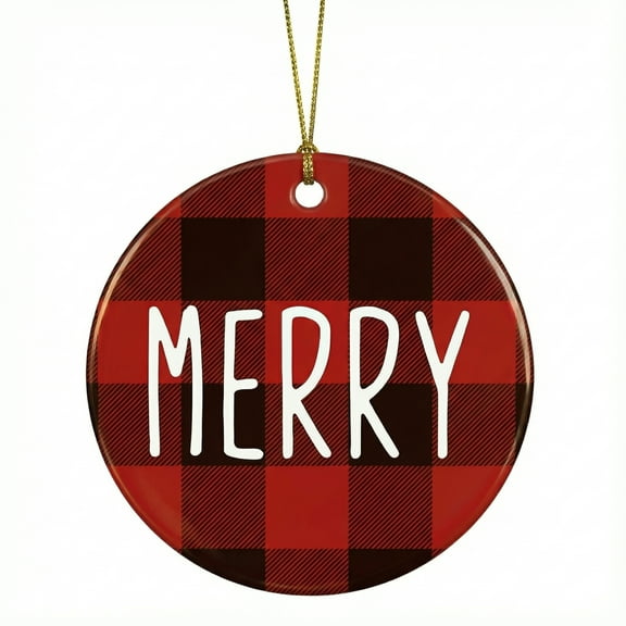 Merry Christmas Ornament Red Plaid Porcelain Ornament Home Decor Christmas Decoration Gift Idea