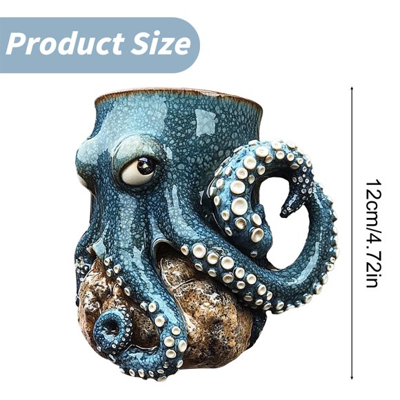 Ocean Creature Octopus Mug, 3D Octopus Sea Turtles Mermaids Whales Dolphin Funny Ceramic Mugs, Handmade Octopus Shaped Statue Cup Octopus Coffee Mug Decorate, for Sea Lovers and Coffee Addicts Alike