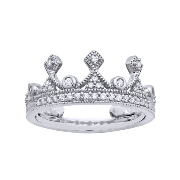 AFFY White Natural Diamond Crown Ring In Solid Gold (
