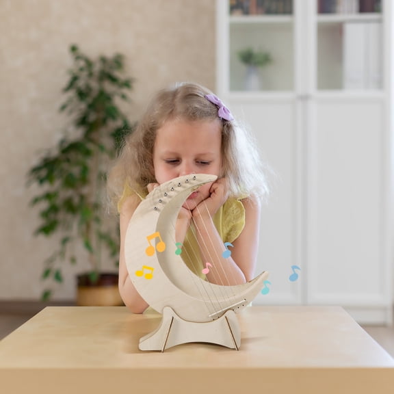 MIPCASE Beginner Friendly 7-Tone Lyre Harp Beige Wood and Metal for Home