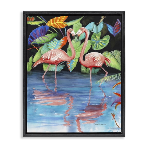 Stupell Industries Bohemian Bold Flamingos Reflection Black Floating Frame Canvas Art, 17 x 21, by Christine Reichow