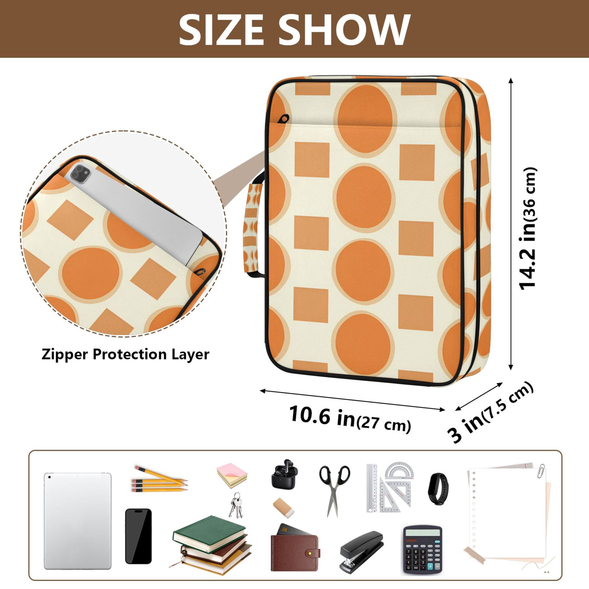 FORMRS Accordion File Folder A4 Size 7-Pocket Expanding Document Organizer Bag with 3 Ring Binder, Orange Geometric Pattern