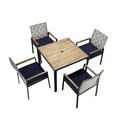thumbnail image 2 of IVV 5-Piece All-Weather Patio Dining Set - Acacia Wood Tabletop with Umbrella Hole, Stackable Rattan Armchairs with Cushions - Outdoor Furniture Set for Garden, Balcony, or Backyard (Light Gray), 2 of 10