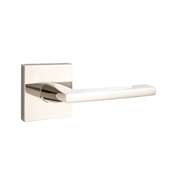EMTEK Square Rosette Privacy Set with Matching Finish Helios Lever - Choice of Left/Right Handing and 7 Finishes - 5210HLORHUS14 - Right Handed (RH) - Polished Nickel (US14)