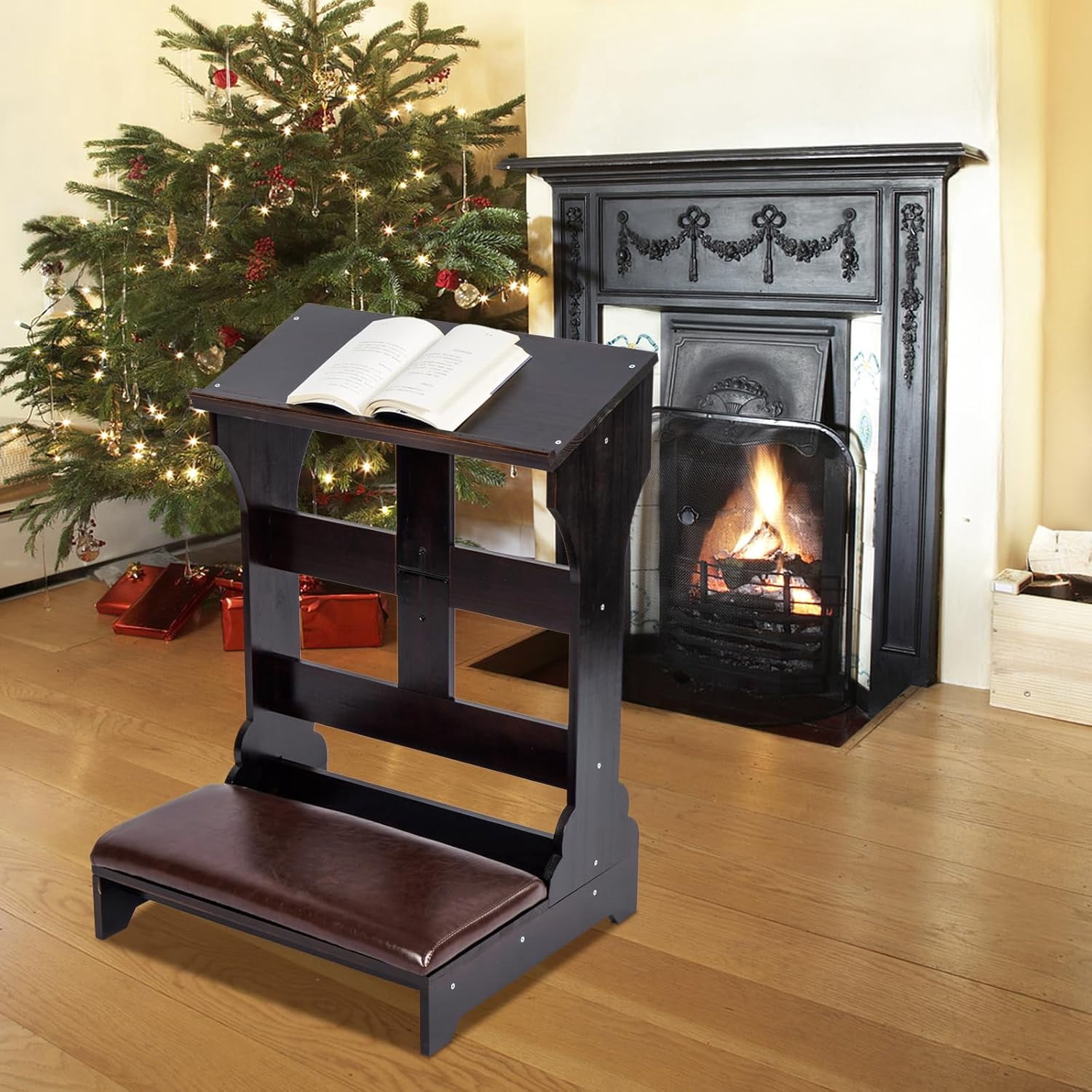 Gtouse Prayer Bench, Padded Prayer Kneeler with Book Shelf and Cushion, Prayer Table Chair Stool for Home & Church, 23.1" x 20.4" x 32.8"