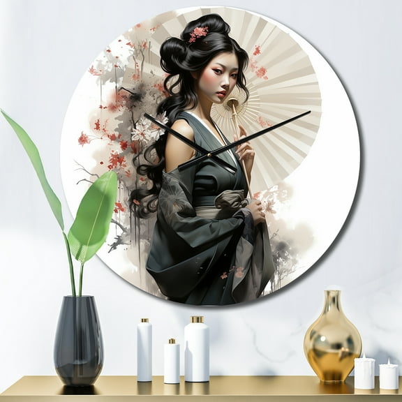 Designart "Asian Art Geishas beauty VI" Asian Oversized Wall Clock