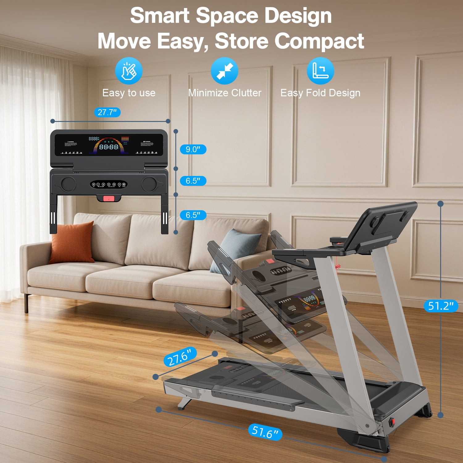 YZRUN 4 HP Incline Treadmill for Home, 450 lbs Capacity, Portable Folding Treadmill with 20"x 45"Running Area, Bluetooth Speaker，10 MPH