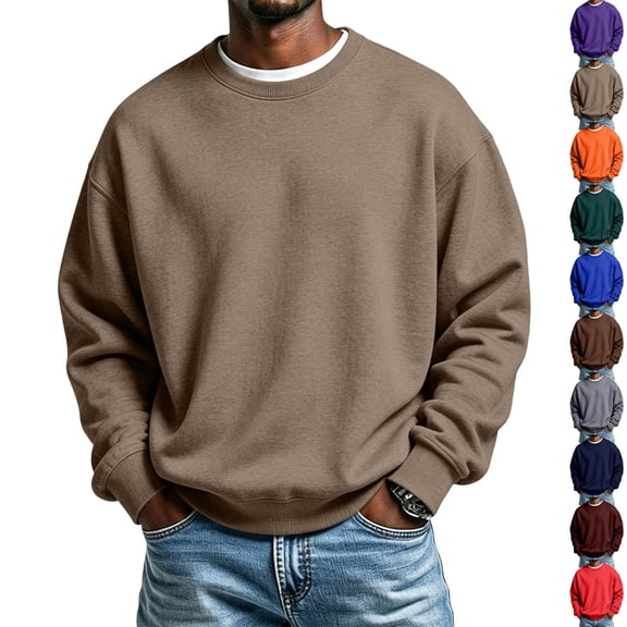 GrmtClth Men's Crewneck Sweatshirts Long Sleeve Pullover | Casual Comfy Loose Fit Lightweight Lined Warm Pullover for Autumn Winter Light Brown M