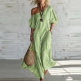 thumbnail image 2 of Yxbdin Off the Shoulder Maxi Dresses for Women Elegant Striped Print Sundresses with Pockets Trendy Puff Flowy Boho Dresses Outdoor Travel Summer Beach Dresses, 2 of 6