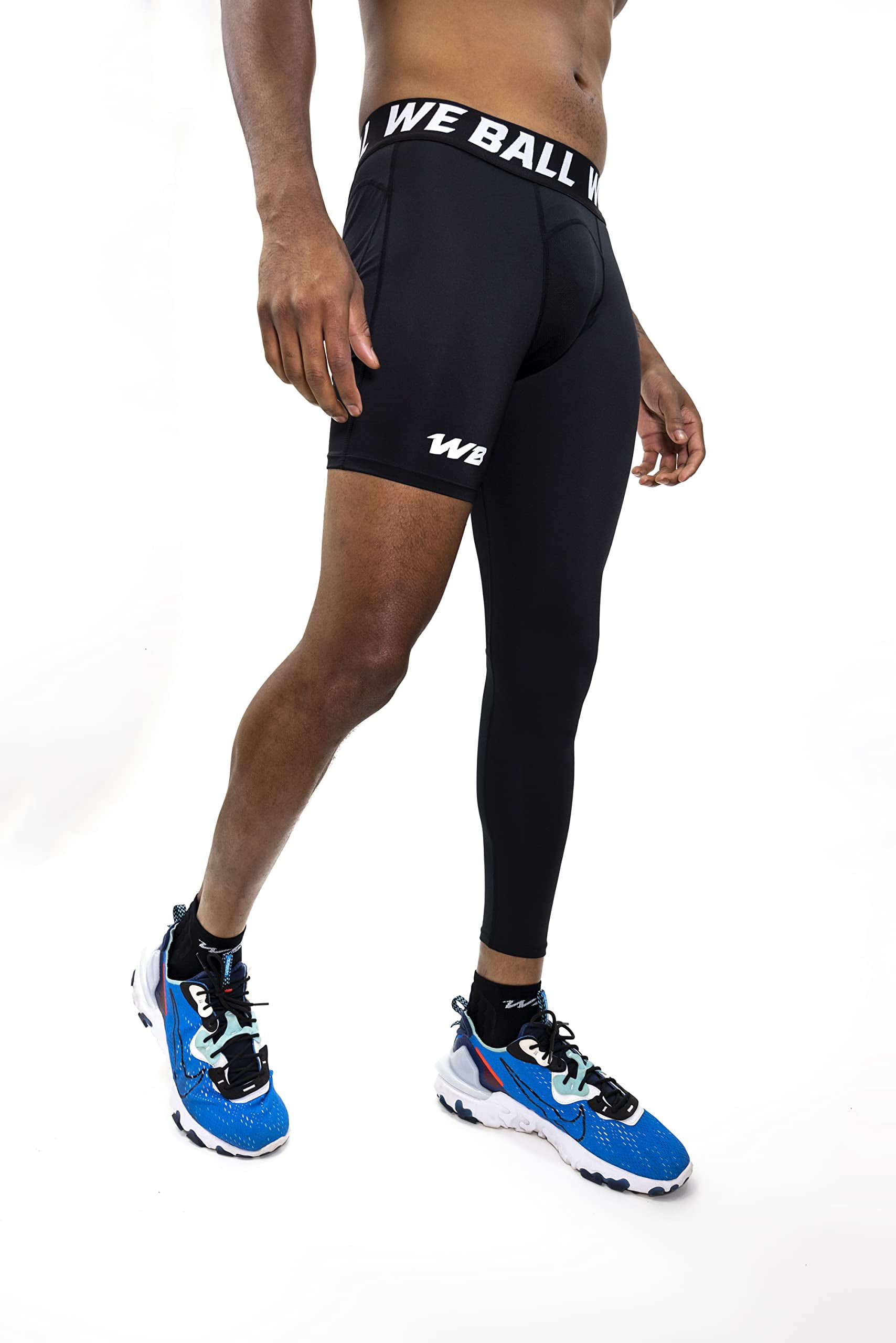 We Ball Sports Athletic Men's Single Leg Sports Tights | One Leg  Compression Base Layer Leggings for Men (White, Full M)