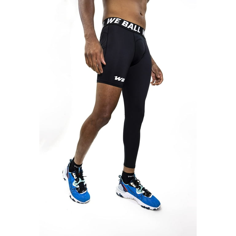 We Ball Sports Athletic Men's Single Leg Sports Tights  One Leg  Compression Base Layer Leggings for Men (Black, FULL XL) 