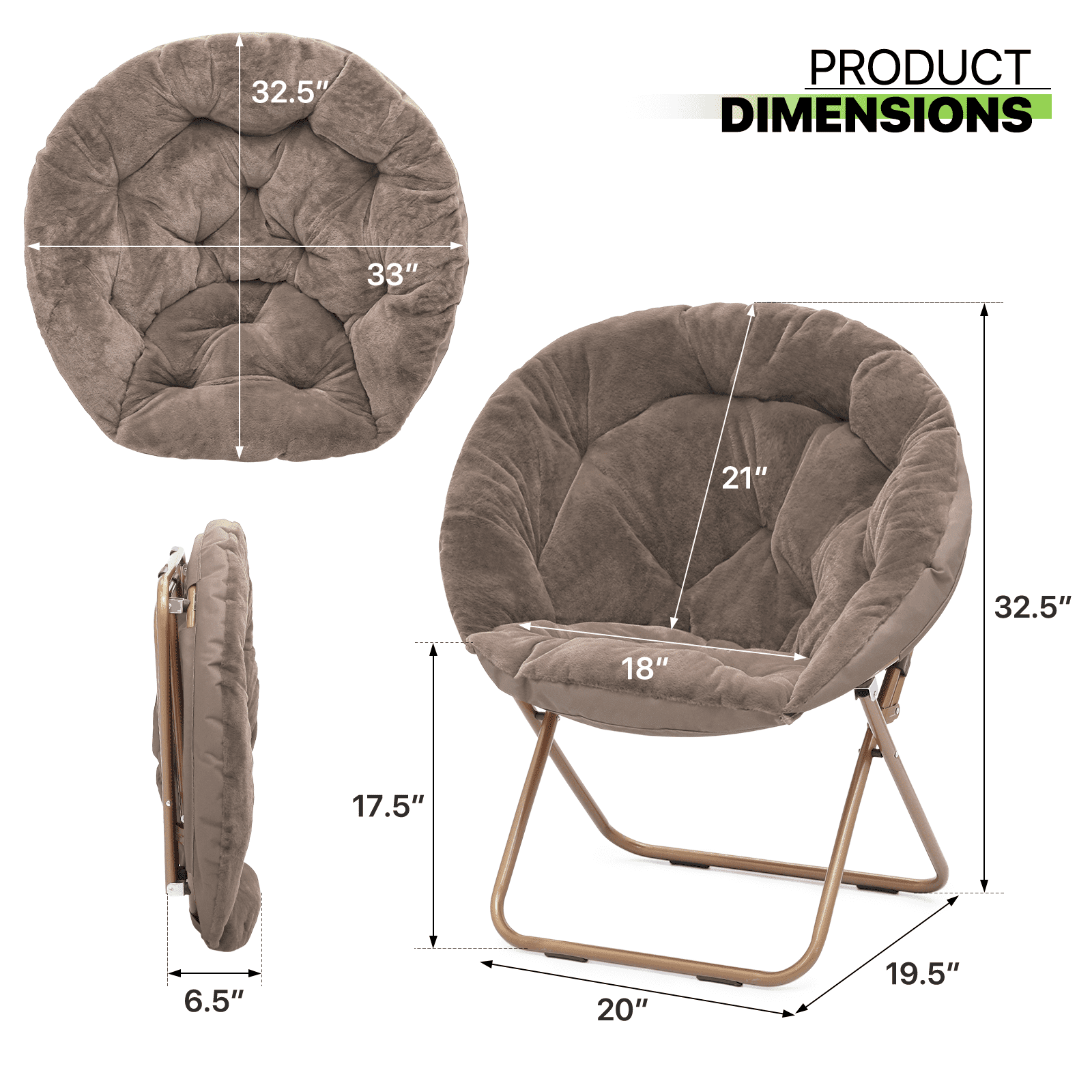 Oversized Moon Chair – Grey Faux Fur Saucer Chair, Metal Frame, For Bedroom & Lounge