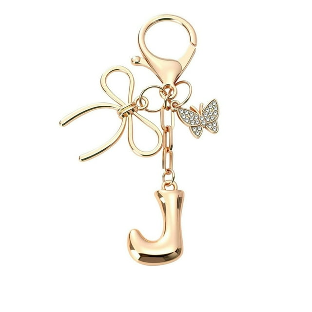 Oliegs Stylish 26 Letter Bow Gold Letter Key Chain For Cute Purse Handbag & Charm!