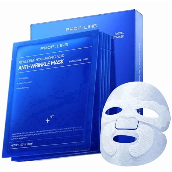 PROF.LING Full-Spectrum Hyaluronic Acid Face Mask 5ea – Deep Hydration & Anti-Wrinkle Lifting Sheet Mask, Plumping & Firming Treatment for Fine Lines, Elasticity Boosting Hydrating Facial Mask