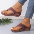 thumbnail image 3 of Flip Flops for Women Orthopedic Thong Sandals Trendy Metal Decor Hollow out Wedges Slides Casual Arch Support Summer Slippers Wine Size 8, 3 of 5