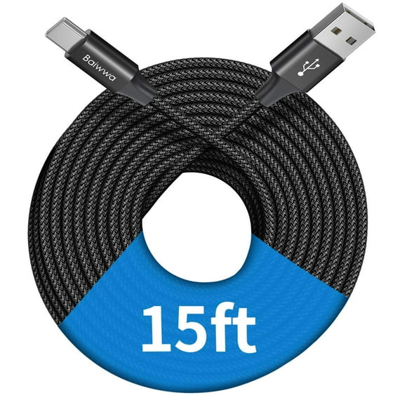 shiyou-[ 15ft/4.6m ] Extra Long USB C Cable, Premium Nylon Braided USB A to Type C Cable Charger Cord Compatible with Samsung Galaxy Note Tab, Moto, LG, Pixel and More USB C Smartphone & Tablet