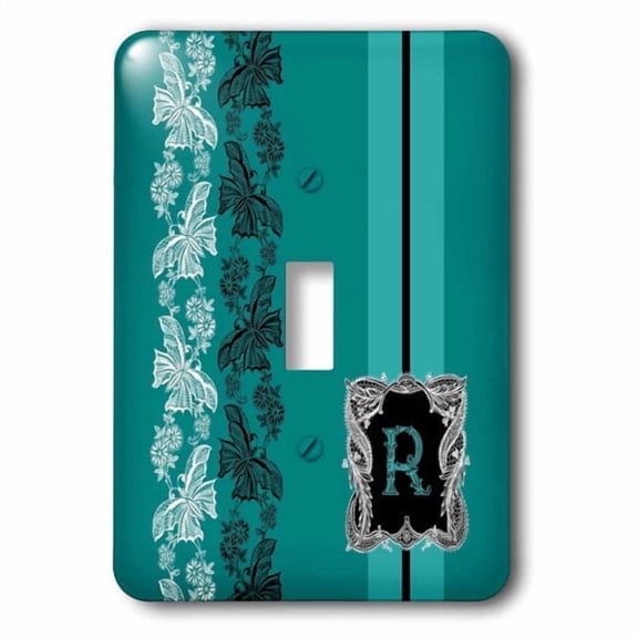 3dRose, Monogram Initial R in Teal White and Black Lace, single toggle switch