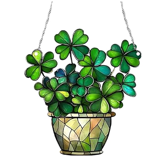 TIELUTT St. Patrick’s Day Accessories Stained Four Leaf Suncatcher for Window Crafting Table Shelf Chandelier Beads for Centerpieces Birch Sticks for Hanging Glass Ornament Beach Set