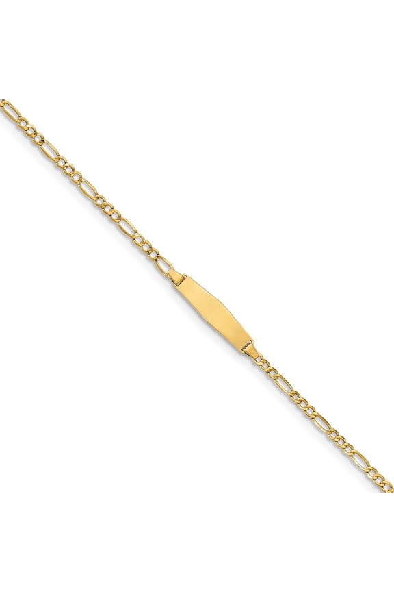 Real 14kt Yellow Gold Semi-Solid Soft Diamond Shape Figaro ID Chain Bracelet; for Children; for Women and Men