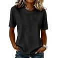 thumbnail image 2 of T Shirts for Women Short Sleeve Crewneck Cotton Tops Summer Casual Breathable Basic Tee Tshirt Black M, 2 of 6