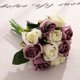 thumbnail image 2 of Inteprter 12 piezas de tela de seda, flor de Rosa Artificial, flores falsas portátiles para interiores y exteriores, hogar, sala de estar, Decoración Blanco Púrpura, 2 of 6