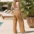 thumbnail image 3 of Nestiefly Linen Pants Women Boho Cotton Beach Trousers Flowy Drawstring Wide Leg Summer Loose Elastic Waist Dressy Casual Palazzo Earthy Yellow L, 3 of 6