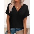 thumbnail image 6 of Womens Short Sleeve Sweater Waffle Knit Tops V Neck Spring Summer T Shirts Casual Blouses Outfits Black XL, 6 of 8