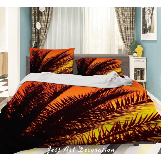3D Sunset Sky Palm Leaf Funda nórdica Juego de cama Funda nórdica Fundas de almohada 53