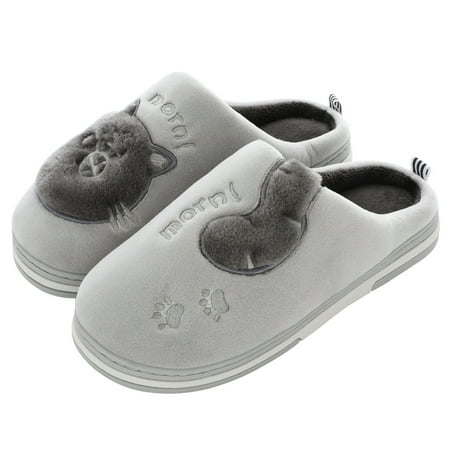 

Couples Men Slip On Furry Plush Flat Home Winter Round Toe Keep Warm Cartoon Cat Slippers Shoes
