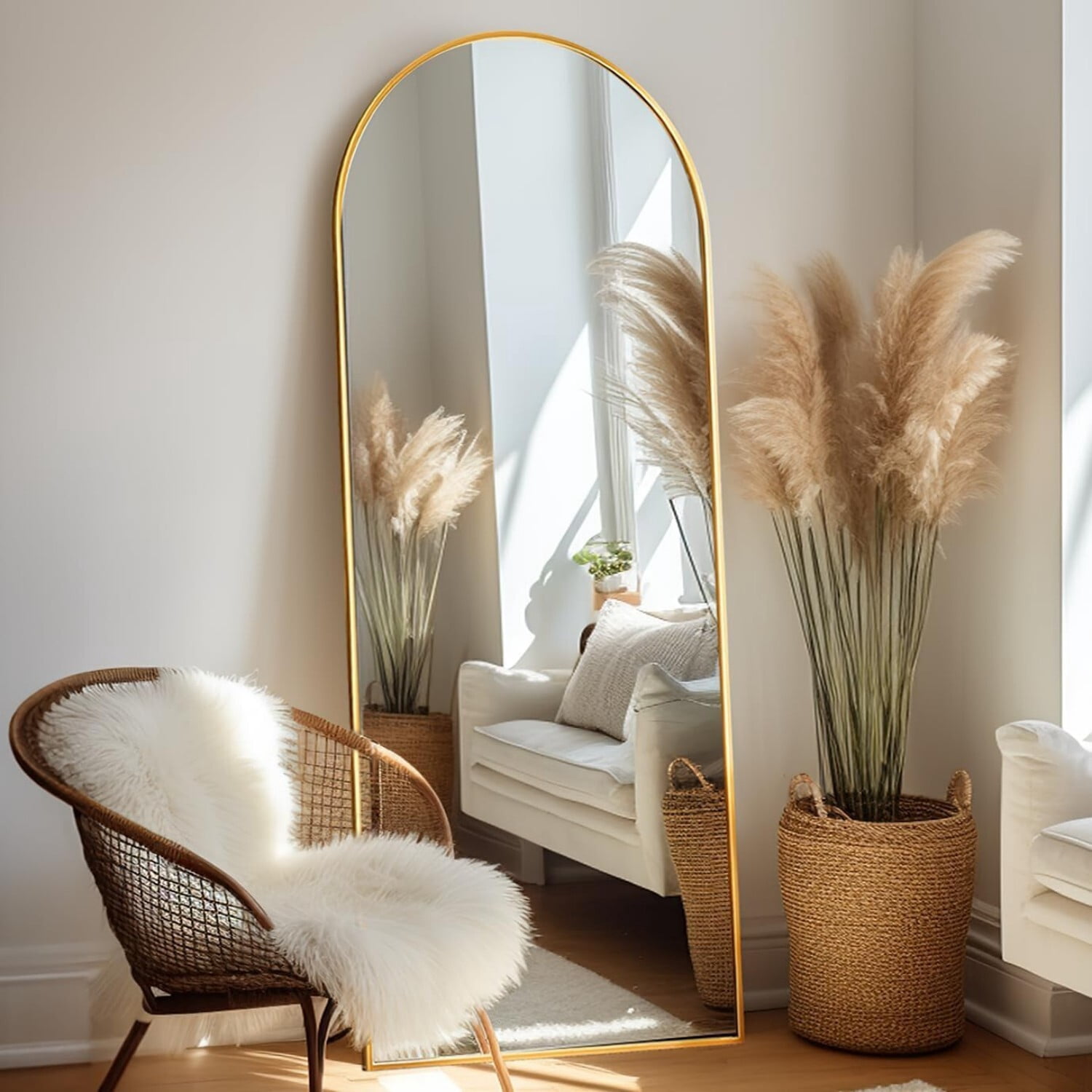Easy4Home 56"x21" Arched Full Length Mirror Freestading Full Body Floor Mirror, Gold