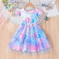 thumbnail image 2 of Yanlir Robe en Maille Imprimée à Volants pour Fille, Épaules Dénudées, Manches Courtes, Col Rond, Robe de Fête, Mignonne Robe d'Été pour Enfants, Tenue de Jeu Respirante Imprimée (Bleu Clair#1, 7-8 Ans), 2 of 9