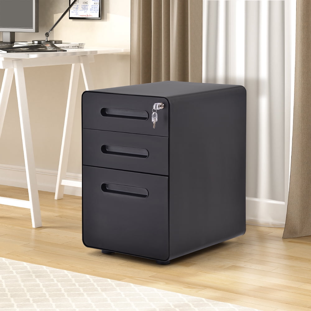 Kepooman 3-Drawer Mobile Steel File Cabinet with Lock for Legal/Letter/A4 Size, 14.9"W x 18.9"D x 21.85"H, Black Kepooman 3-Drawer Mobile Steel File Cabinet with Lock for Legal/Letter/A4 Size, 14.9"W x 18.9"D x 21.85"H, Black