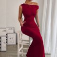 thumbnail image 2 of Women's Off-Shoulder Collar Waist Pleated Sleeveless Sexy Dress, 2 of 6