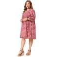 thumbnail image 3 of DARING DIVA Women's Plus Size Drawstring V Neck Babydoll Midi Flowy Dress 1X Red, 3 of 6