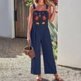 thumbnail image 5 of Women's Boho Jumpsuit Embroidered Floral Romper Square Neck Sleeveless Wide Leg Jumpsuit with Pockets Casual Linen Blend Outfit for Women, Navy, 2XL, 5 of 8